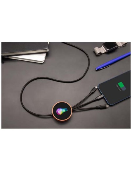 Cavo di ricarica 5 in 1 in rPET riciclato con logo luminoso e stazione di ricarica da 10 W SCX.design C40