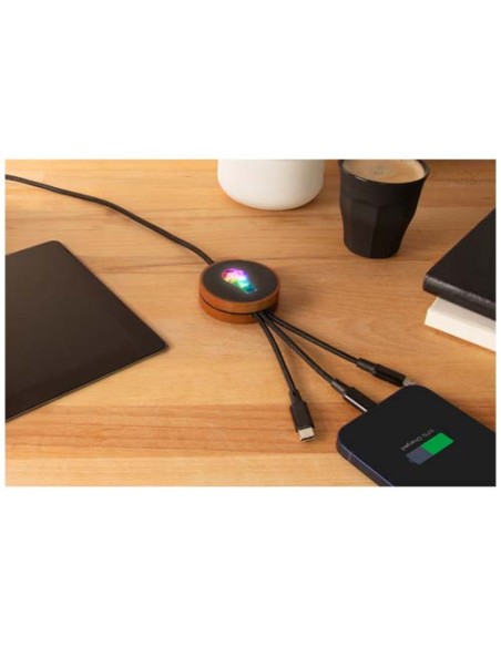 Cavo di ricarica 5 in 1 in rPET riciclato con logo luminoso e stazione di ricarica da 10 W SCX.design C40