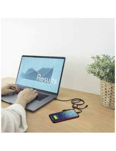 Cavo di ricarica 3 in 1 in PET riciclato con logo luminoso e custodia rotonda in bambù SCX.design C36