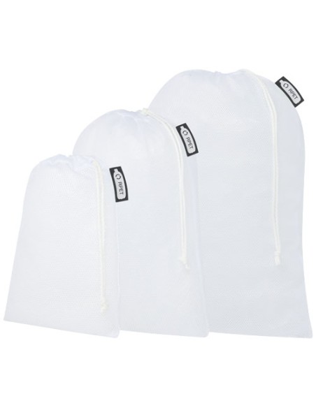 Set di 3 sacchetti per frutta e verdura in poliestere riciclato.