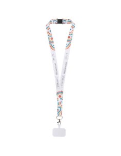Lanyard in PET riciclato con stampa a sublimazione, supporto per il telefono e meccanismo di sicurezza Addie