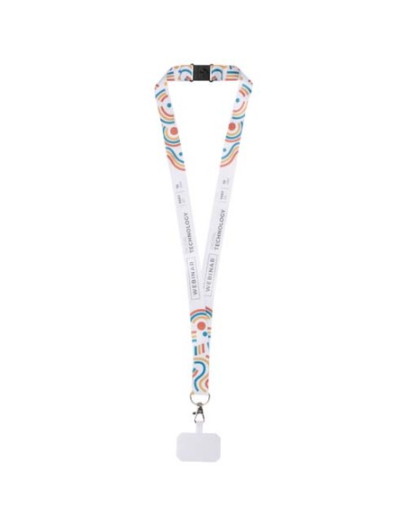 Lanyard in PET riciclato con stampa a sublimazione, supporto per il telefono e meccanismo di sicurezza Addie