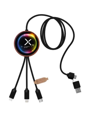 Cavo di ricarica 5 in 1 in rPET riciclato con logo luminoso e stazione di ricarica da 10 W SCX.design C40