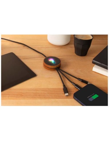 Cavo di ricarica 5 in 1 in rPET riciclato con logo luminoso e stazione di ricarica da 10 W SCX.design C40