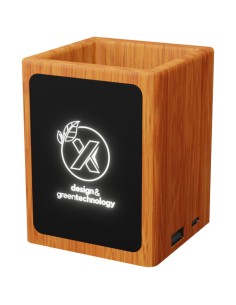 Portamatite in legno con logo luminoso e doppia uscita USB SCX.design O12