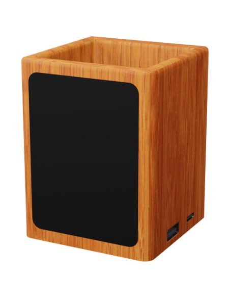 Portamatite in legno con logo luminoso e doppia uscita USB SCX.design O12