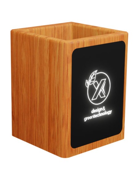 Portamatite in legno con logo luminoso e doppia uscita USB SCX.design O12