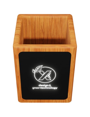Portamatite in legno con logo luminoso e doppia uscita USB SCX.design O12