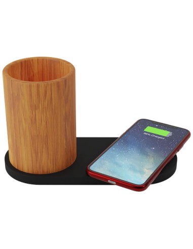 Stazione di ricarica wireless da 10 W con logo luminoso e portamatite in bambù SCX.design W17