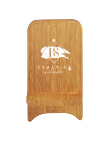 Supporto per telefono in legno con ricarica wireless da 10 W e logo luminoso SCX.design W26