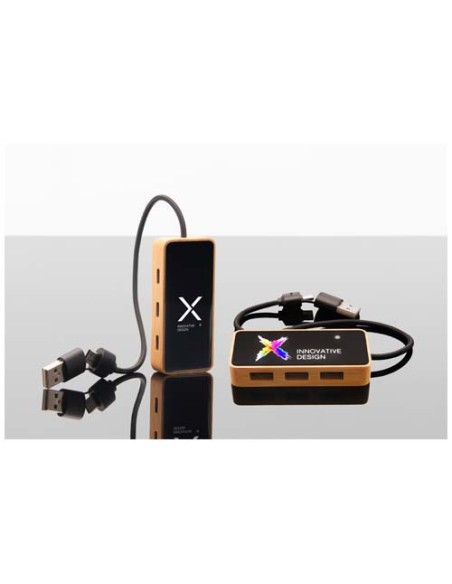 Hub USB 8 in 1 in legno con doppio ingresso e 6 porte SCX.design H21