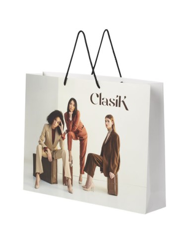 Sacchetto in carta integra da 170 g/m2 realizzato a mano con manici in cordino di plastica - 45 x 10 x 35 cm