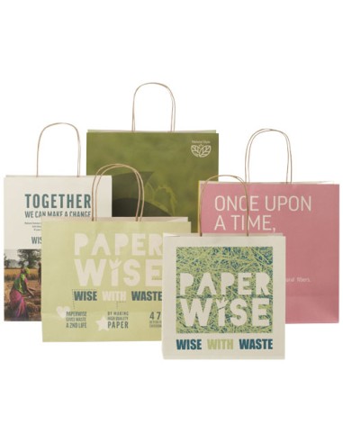 Shopper in carta da 150g/m2 realizzato con scarti agricoli con manici intrecciati - 24 x 9 x 32 cm