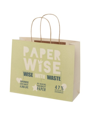 Shopper in carta da 150g/m2 realizzato con scarti agricoli con manici intrecciati - 31 x 12 x 25 cm