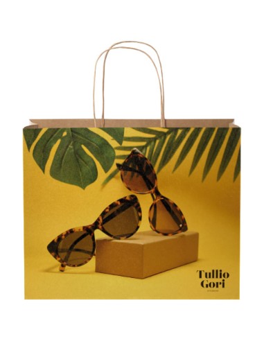 Shopper in carta kraft da 120g/m2 con manici intrecciati - 31 x 12 x 25 cm