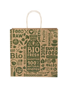 Shopper in carta kraft da 120g/m2 con manici intrecciati - 31 x 12 x 31 cm