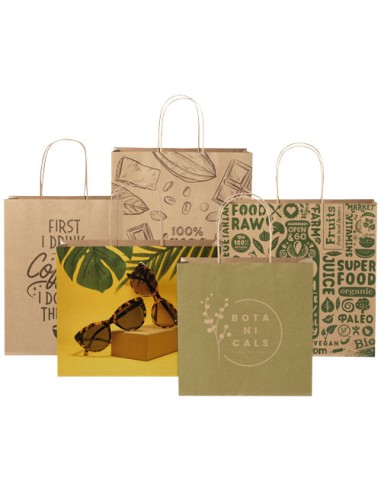Shopper in carta kraft da 120g/m2 con manici intrecciati - 31 x 12 x 31 cm