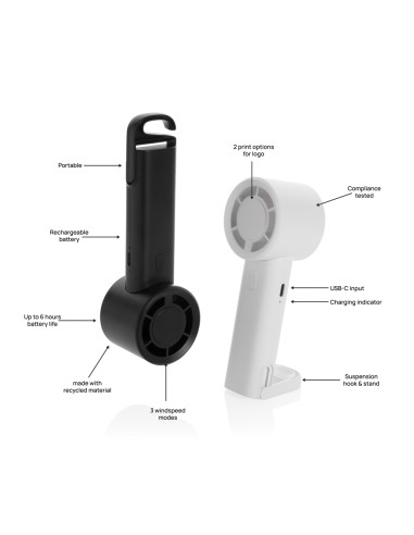 Ventilatore portatile ricarcabile Twist in rPlastica RCS