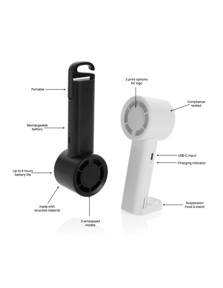 Ventilatore portatile ricarcabile Twist in rPlastica RCS