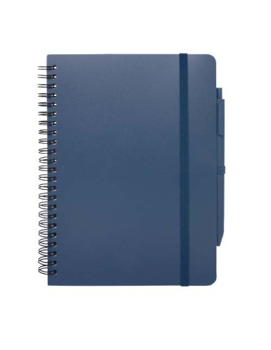 Blocco note formato A5 con copertina rigida in plastica recuperata in prossimità degli oceani e penna a sfera Thalaasa (inchi