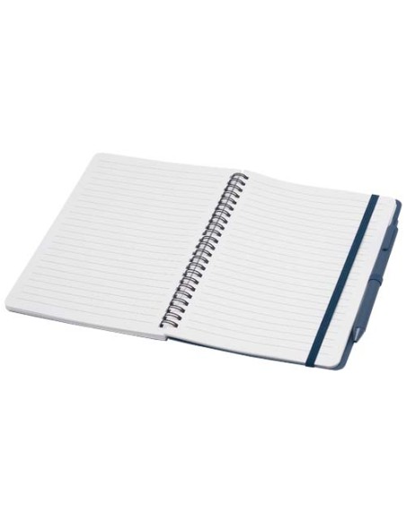 Blocco note formato A5 con copertina rigida in plastica recuperata in prossimità degli oceani e penna a sfera Thalaasa (inchi