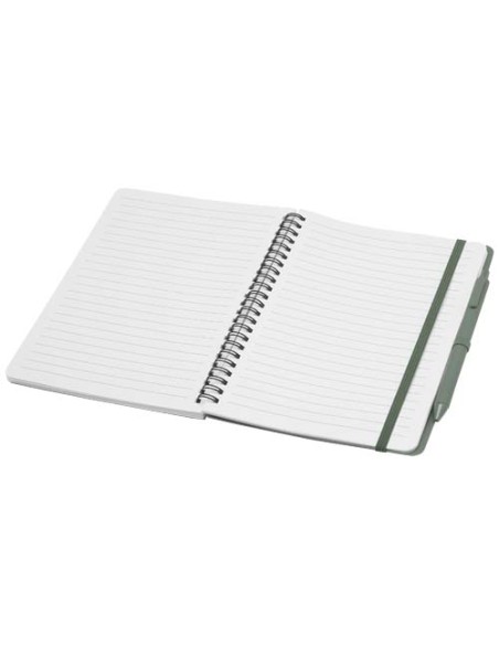 Blocco note formato A5 con copertina rigida in plastica recuperata in prossimità degli oceani e penna a sfera Thalaasa (inchi