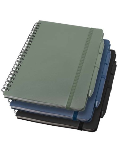 Blocco note formato A5 con copertina rigida in plastica recuperata in prossimità degli oceani e penna a sfera Thalaasa (inchi