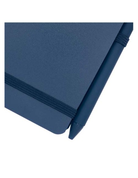 Blocco note formato A6 con copertina rigida in plastica recuperata in prossimità degli oceani e penna a sfera Thalaasa (inchi
