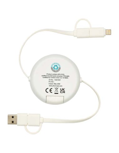 Cavo retrattile 5 in 1 in plastica riciclata da 100 cm per la sincronizzazione dei dati e la ricarica rapida da 45 W con dett