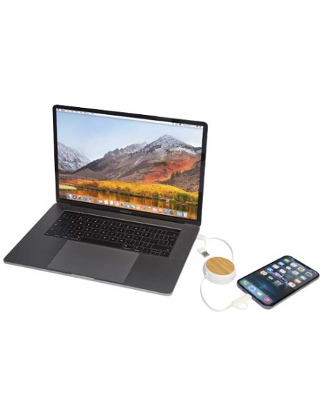 Cavo retrattile 5 in 1 in plastica riciclata da 100 cm per la sincronizzazione dei dati e la ricarica rapida da 45 W con dett