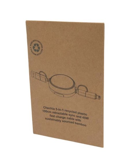 Cavo retrattile 5 in 1 in plastica riciclata da 100 cm per la sincronizzazione dei dati e la ricarica rapida da 45 W con dett