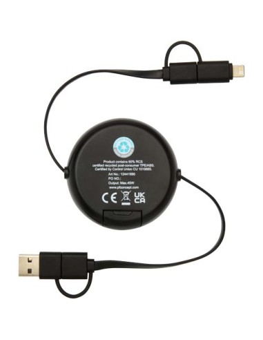 Cavo retrattile 5 in 1 in plastica riciclata da 100 cm per la sincronizzazione dei dati e la ricarica rapida da 45 W con dett