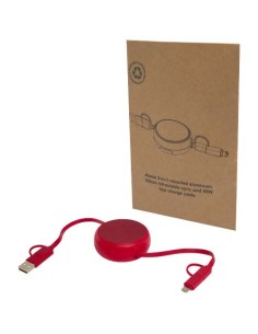 Cavo retrattile 5 in 1 da 100 cm in plastica riciclata e alluminio per la sincronizzazione dei dati e la ricarica rapida da 4