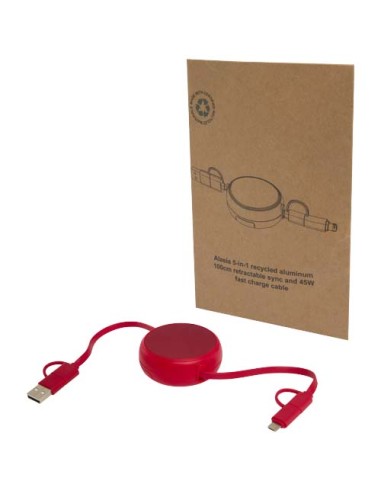 Cavo retrattile 5 in 1 da 100 cm in plastica riciclata e alluminio per la sincronizzazione dei dati e la ricarica rapida da 4