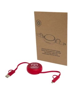 Cavo retrattile 5 in 1 da 100 cm in plastica riciclata e alluminio per la sincronizzazione dei dati e la ricarica rapida da 4