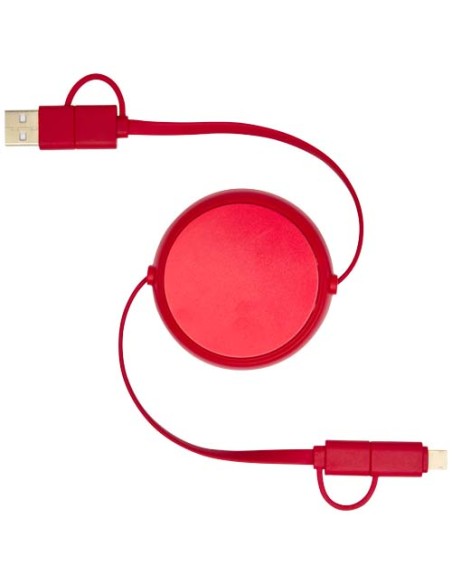 Cavo retrattile 5 in 1 da 100 cm in plastica riciclata e alluminio per la sincronizzazione dei dati e la ricarica rapida da 4