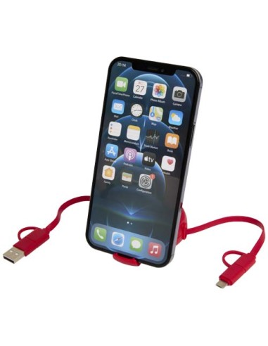 Cavo retrattile 5 in 1 da 100 cm in plastica riciclata e alluminio per la sincronizzazione dei dati e la ricarica rapida da 4