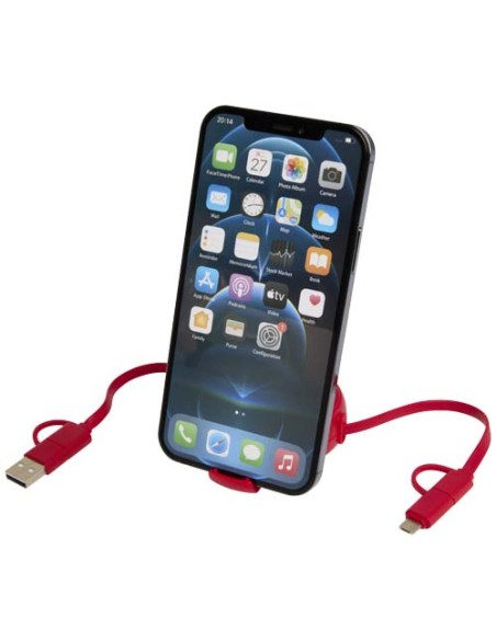 Cavo retrattile 5 in 1 da 100 cm in plastica riciclata e alluminio per la sincronizzazione dei dati e la ricarica rapida da 4