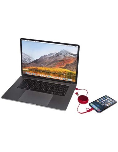 Cavo retrattile 5 in 1 da 100 cm in plastica riciclata e alluminio per la sincronizzazione dei dati e la ricarica rapida da 4