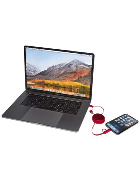 Cavo retrattile 5 in 1 da 100 cm in plastica riciclata e alluminio per la sincronizzazione dei dati e la ricarica rapida da 4