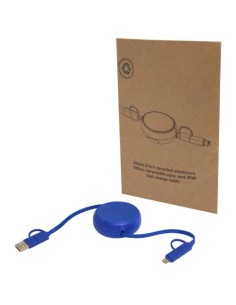 Cavo retrattile 5 in 1 da 100 cm in plastica riciclata e alluminio per la sincronizzazione dei dati e la ricarica rapida da 4