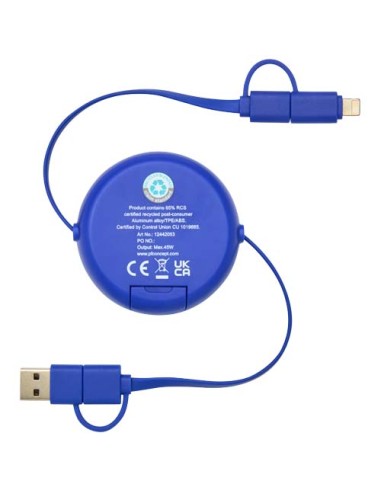 Cavo retrattile 5 in 1 da 100 cm in plastica riciclata e alluminio per la sincronizzazione dei dati e la ricarica rapida da 4