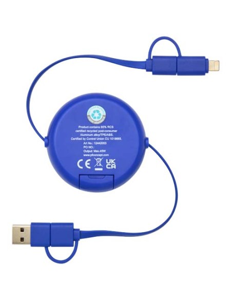 Cavo retrattile 5 in 1 da 100 cm in plastica riciclata e alluminio per la sincronizzazione dei dati e la ricarica rapida da 4