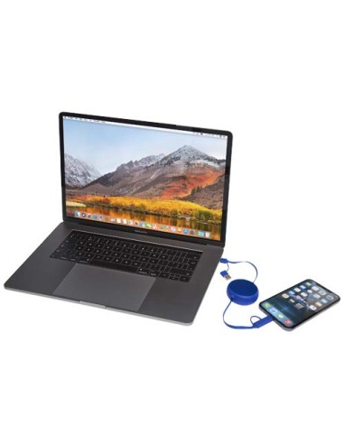 Cavo retrattile 5 in 1 da 100 cm in plastica riciclata e alluminio per la sincronizzazione dei dati e la ricarica rapida da 4