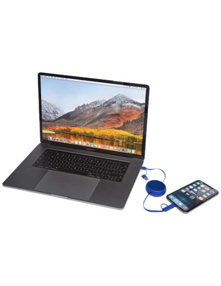 Cavo retrattile 5 in 1 da 100 cm in plastica riciclata e alluminio per la sincronizzazione dei dati e la ricarica rapida da 4