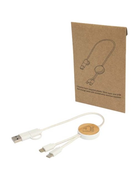 Cavo 5-in-1 in plastica riciclata da 30 cm per la sincronizzazione dei dati e la ricarica rapida da 27 W con dettagli in bamb