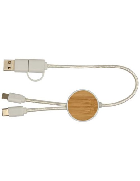 Cavo 5-in-1 in plastica riciclata da 30 cm per la sincronizzazione dei dati e la ricarica rapida da 27 W con dettagli in bamb
