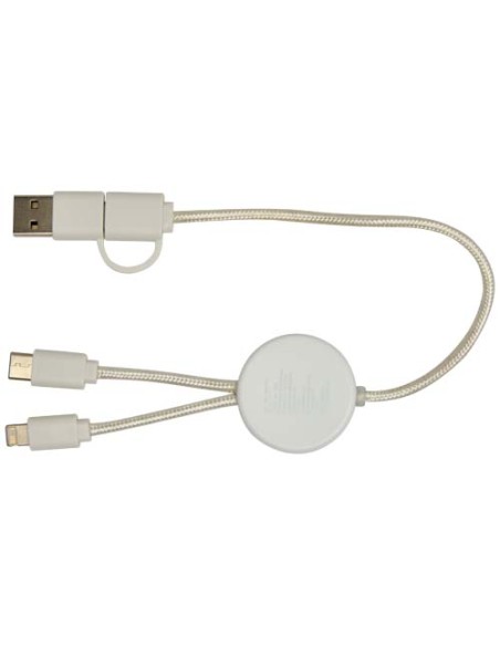 Cavo 5-in-1 in plastica riciclata da 30 cm per la sincronizzazione dei dati e la ricarica rapida da 27 W con dettagli in bamb