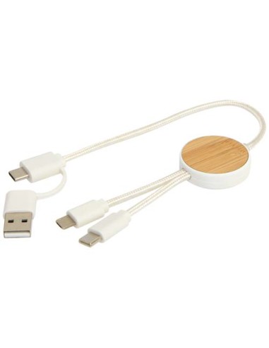 Cavo 5-in-1 in plastica riciclata da 30 cm per la sincronizzazione dei dati e la ricarica rapida da 27 W con dettagli in bamb