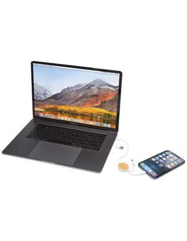 Cavo 5-in-1 in plastica riciclata da 30 cm per la sincronizzazione dei dati e la ricarica rapida da 27 W con dettagli in bamb